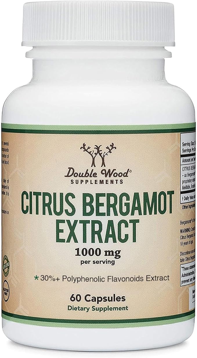 Citrus Bergamot Supplement 1000mg 60 Capsules - Supports Healthy Cholesterol &amp Triglyceride Levels - 1000mg Servings (Bergamonte Standardization) by Double Wood