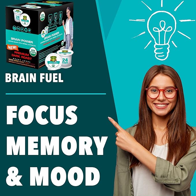 SOLLO Brain Power Dark Coffee Pods MCT &amp Essential nutrition Nootropic Brain Booster For Memory &amp Focus Compatible with 2.0 K-Cup Keurig Brewers 24 Count