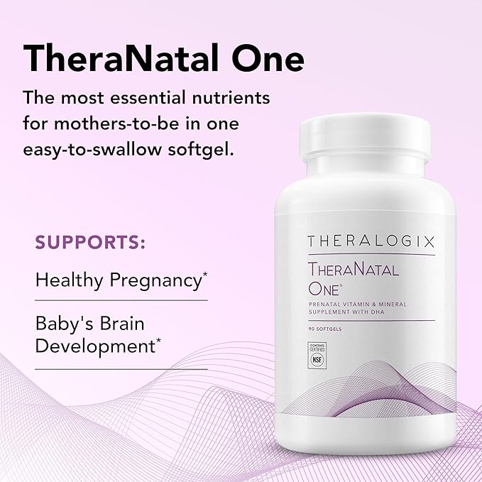 Theralogix TheraNatal One Prenatal Vitamin - 90-Day Supply - Prenatal Multivitamin with DHA Vitamin D3 Methylated Folate Iron &amp More to Support a Healthy Pregnancy* - NSF Certified - 90 Softgel