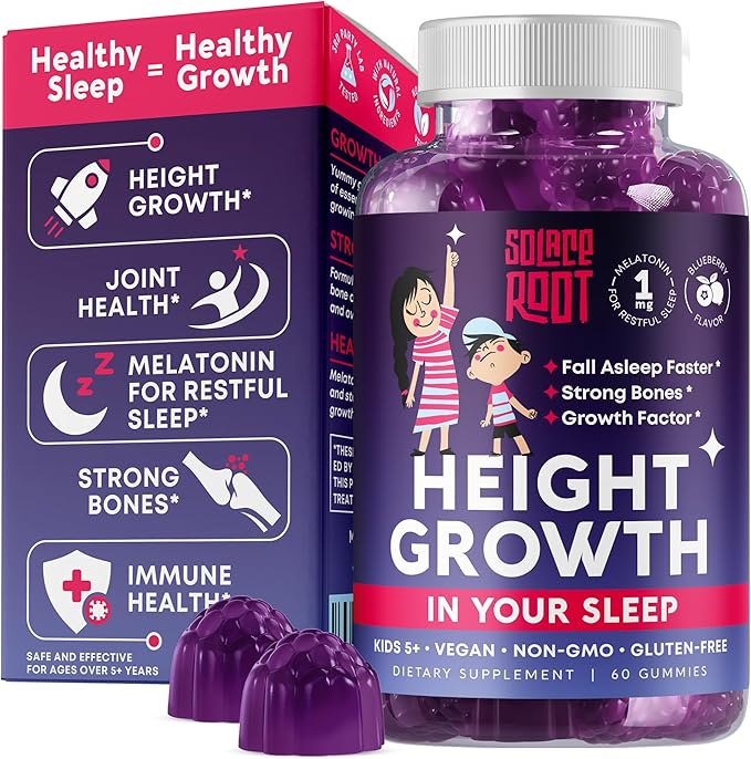 Height Growth Gummies with Melatonin for Kids &amp Teens - Ashwagandha Lemon Balm &amp Vitamins B - Sleep &amp Height Booster Multivitamin for Teen Boys &amp Girls - Grow Taller Supplement - 60 G