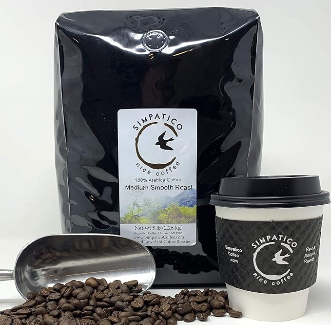 Simpatico Low Acid Coffee - Regular - Organic Medium - Ground (5 pound bag)
