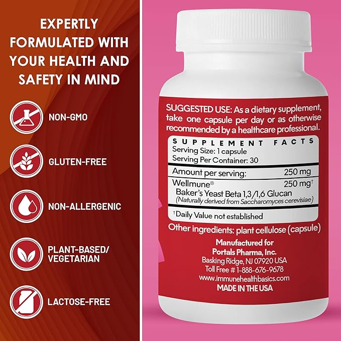 Ultra Strength Immunity - Clinically Proven Immune Support - Wellmune Highly Purified Beta Glucan - Gluten-Free Non-allergenic Non-GMO and Vegan Capsules - 30 Capsules 250 mg