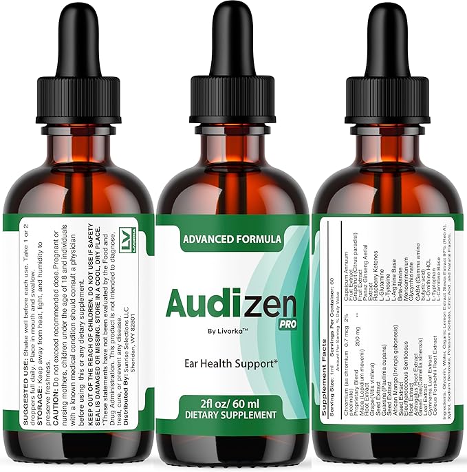 (3 Pack) Audizen Pro - Original Audizen Pro Drops for Healthy Ringing Ear Support Oral Supplement Drop All Natural Clean Liquid Formula Auditory Wellness and Inner Ear Balance 3 Bottles for 3 Months