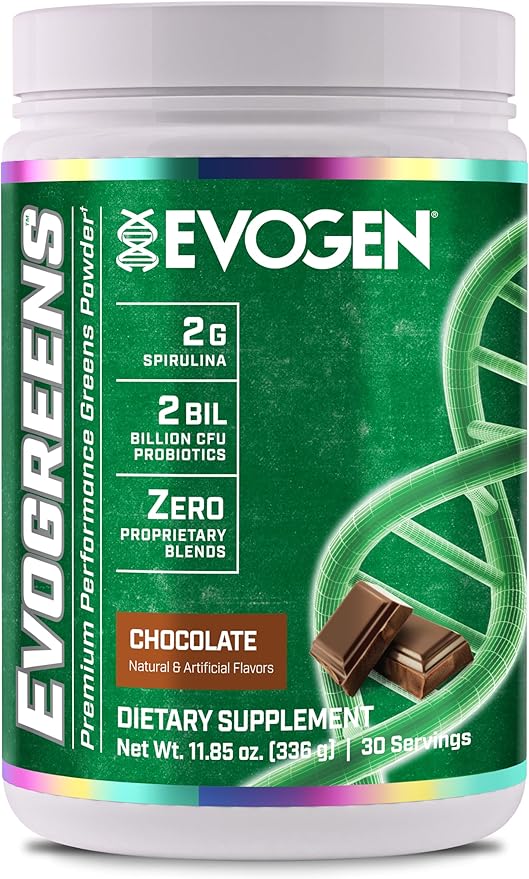 Evogen Evogreens | Premium Performance Greens Superfood Spirulina Pomegranate Probiotics Kale | 30 Servings (Chocolate 30 Servings)