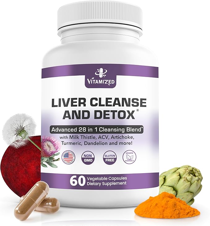Liver Cleanse Detox &amp Repair Fatty Liver Supplements 28-in-1 Advanced Herbal Liver Health Supplement Formula - Milk Thistle Silymarin Artichoke Extract Dandelion &amp Apple Cider Vinegar - 60 P