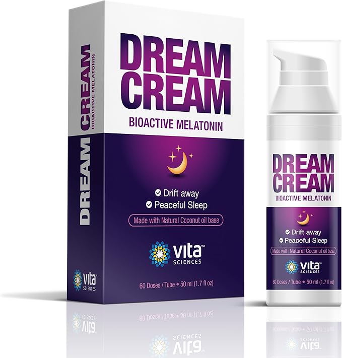 Vita Sciences Dream Cream Melatonin 3mg - The Best Natural Sleep Aid Topical Sleep Cream Is a Safe Alternative to Sleeping Pills. Fragrance-Free Lotion