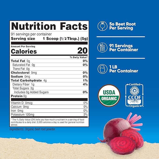 Nutricost Organic Beet Root Powder 1 LB - Vegan Superfood Certified USDA Organic