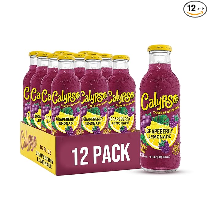 Calypso Lemonade Grapeberry Made with Real Fruit 16 Fl Oz Glass Bottles (Pack of 12)