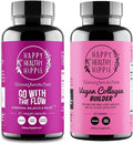 Happy Healthy Hippie Vegan Collagen Builder w/Hyaluronic Acid &amp Go with The Flow Hormone Balance for Women