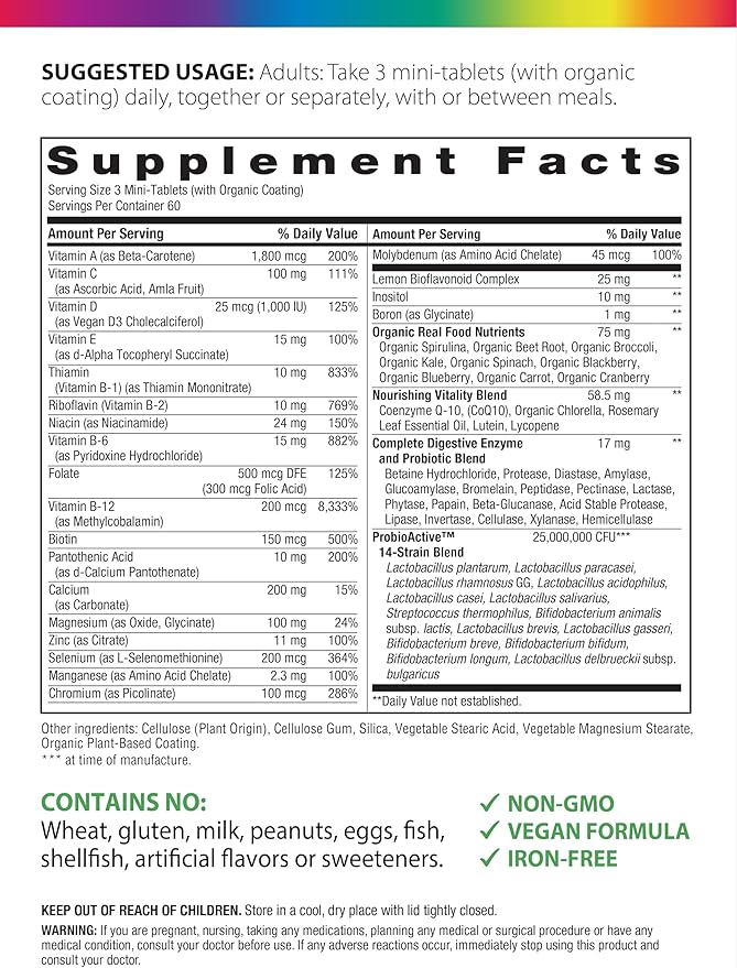 Rainbow Light - 50+ Mini-Tablet Food-Based Multivitamin - Age-defense Formula Probiotic and Antioxidant Formula Vitamins and Minerals Support Immune Heart Skin Eye Bone and Prostate - 180 Tablets