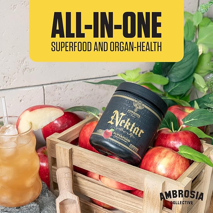 Ambrosia Nektar Superfood Powder | Cycle Support Supplement | Greens Powder Alternative | 13 Superfoods for Liver Kidney and Organ Support | 30 Servings | Apple Symphony