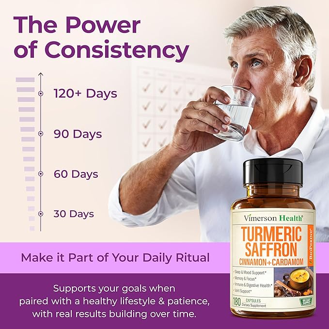 Saffron Supplements – 89mg Saffron Extract 1000mg Turmeric Curcumin Ceylon Cinnamon &amp Cardamom – Daily Mood Joint &amp Metabolic Support – Joint Supplements for Women &amp Men – 180 Capsules