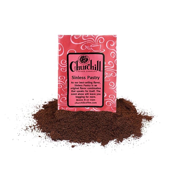 Churchill Coffee Sinless Pastry 10 Portioned Packs -1.5 oz each - Ground - Flavored Coffee