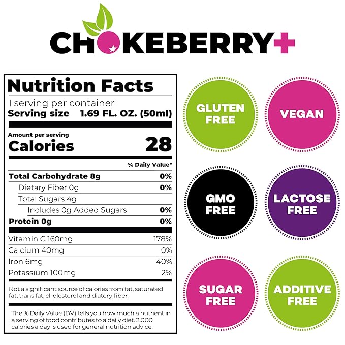 Chokeberry+ Raw Aronia Juice - Rich in Antioxidant &amp 100% Organic Berry Concentrate - Vegan Gluten-Free No Sugar Added - First-Press Mother Juice - 1 x 500ml (16.9oz)
