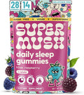 SuperMush Sleep Gummies for Adults - Mushroom Supplement with Magnesium Citrate L-Theanine Chaga Reishi &amp Chamomile for Deep Sleep REM &amp Detox - Vegan &amp Sugar-Free - 28 Gummies (14 Ser