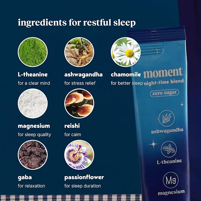 Moment Sleep Powder (SHARK TANK) | Hot Chocolate | Melatonin Alternative | 0 Sugar | Low Calorie | Mushroom Drink | Adaptogens Reishi GABA Magnesium Chamomile | Keto | Dairy Free | 15 Servings