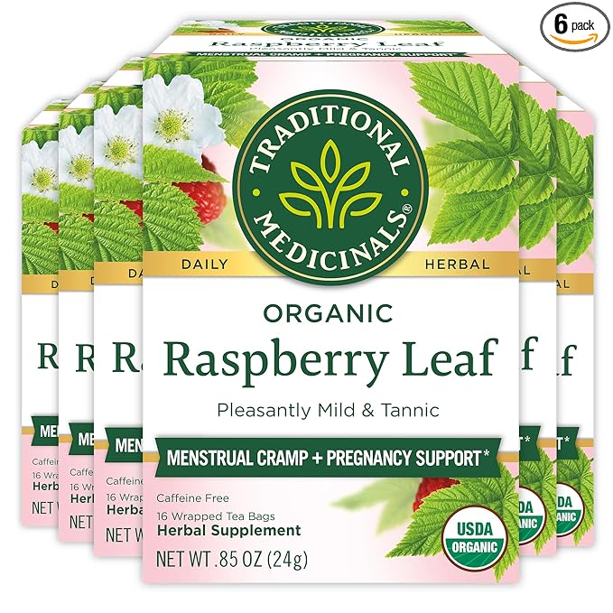 Traditional Medicinals Organic Raspberry Leaf Tea Supports Healthy Pregnancy and Soothes Menstrual Cramps (Pack of 6) - 96 Tea Bags Total