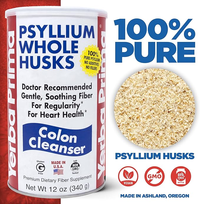 Yerba Prima Psyllium Husk 12 Ounce (Pack of 2) - Colon Cleanser Fiber Supplement - Natural Support for Gut Health - Non GMO Gluten Free Vegan