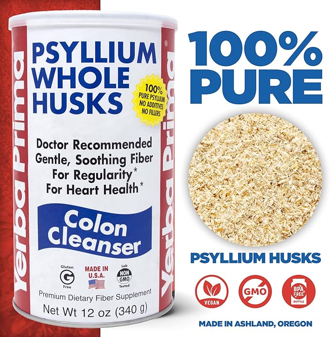Yerba Prima Psyllium Husk 12 Ounce (Pack of 3) - Whole Husk Fiber Supplement for Regularity Colon Cleansing Natural Support for Gut Health Non GMO Gluten Free Vegan No Sweeteners