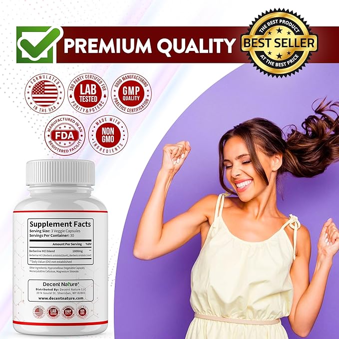 Berberine Supplement 1800mg - Premium Berberine HCl 97% High Purity Supports Immune System High Potency Hydrochloride &amp Extract Activates AMPK &amp GLP-1 Non-GMO Vegan for Men Woman 90 Capsu