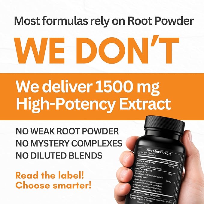 Turmeric Curcumin Extract 1500mg – Full Dose of 95% Curcuminoids with Black Pepper Ginger &amp Cinnamon – High Absorption Turmeric Supplement – Non-GMO Natural Capsules