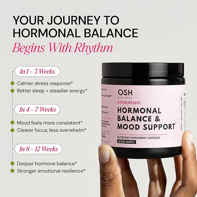 Ayurvedic Hormone Balance for Women | Cortisol Reducer | Mood Energy &amp Sleep Support | Regulates Estrogen | Stress Relief | Ashwagandha Rhodiola &amp Shatavari | Made in USA | 60 Ct. - OSH We