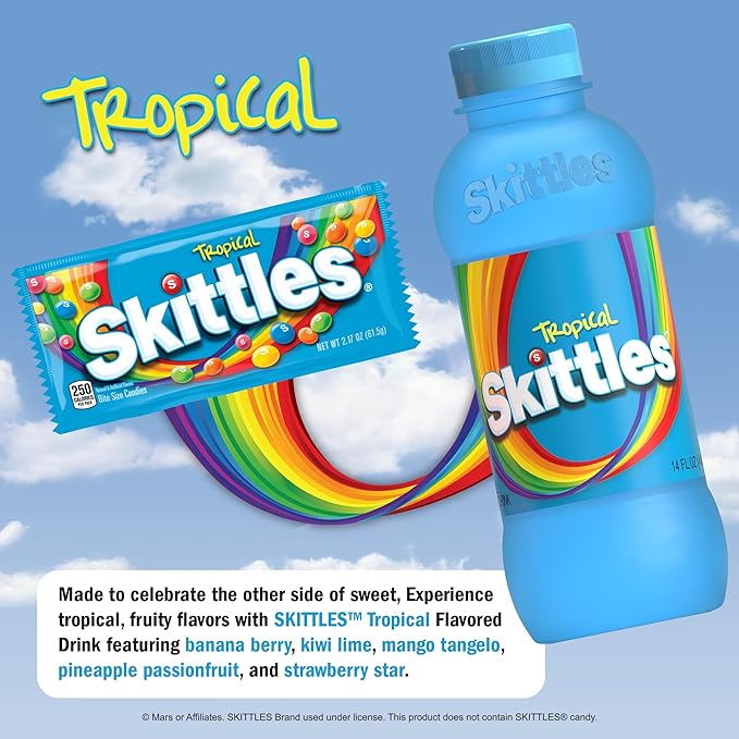 SKITTLES™ Candy Flavored Drink - Tropical Flavor | Bulk Candy Drinks with Fruity Flavors | 12 Fl oz. Bottles Pack of 12