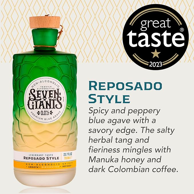 Seven Giants Reposado Style Tequila Alternative | Non Alcoholic Tequila | Premium Non Alcoholic Spirits by Spirits of Virtue | Imported by Think Distributors (700ml)