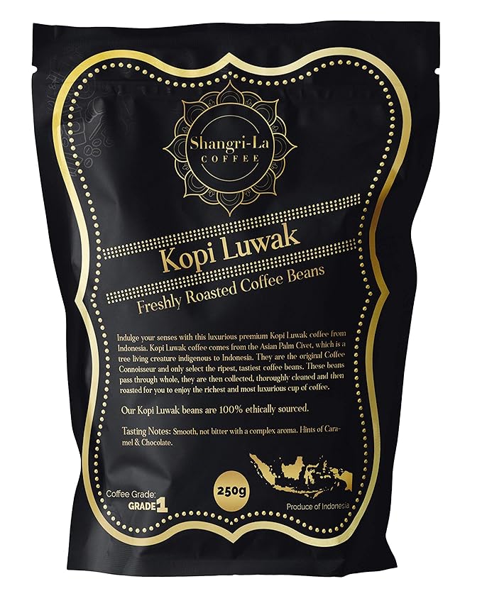 Shangri-La Coffee - Wild Kopi Luwak Coffee Whole Beans - Ethically Sourced - 250 Grams (8.8oz) (Other Weights &amp Bean Types Available) - Produce of Indonesia