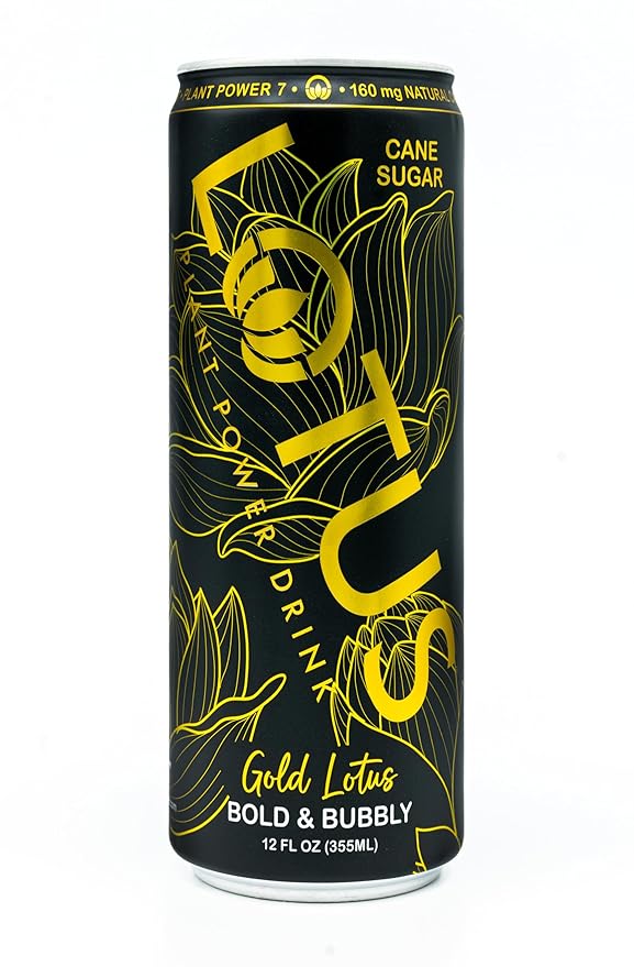 Gold Lotus Plant Power Drink™ | Pure Cane Sugar | 160 mg Natural Caffeine from Green Coffee Bean | Plant-Based Ingredients | 12 oz Cans | 12 Count
