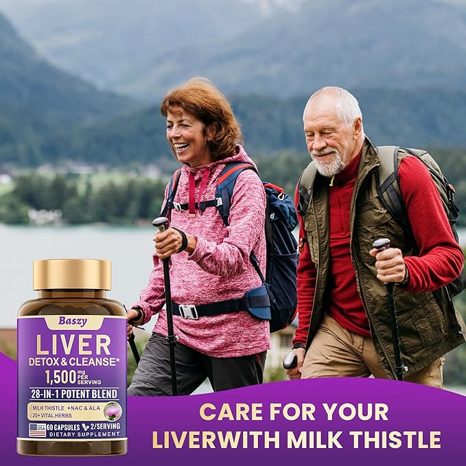 28-in-1 Liver Cleanse Detox &amp Repair - 1500mg Liver Health Support with Milk Thistle Dandelion Root Artichoke Extract and 20+ Herbal Liver Support Supplements - Made in USA - 60 Capsules