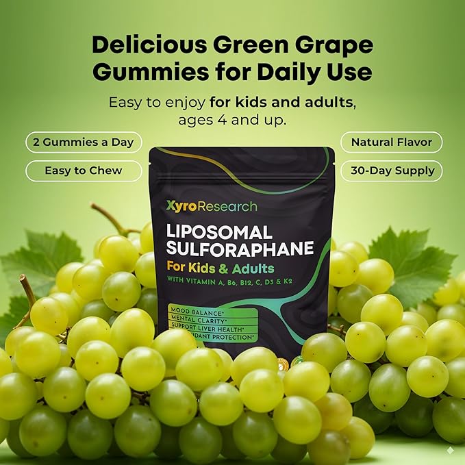 Liposomal Sulforaphane Gummies - 150mg Broccoli Sprout Extract with Vitamins Supplement for Kids Adults - Antioxidant Cellular Health &amp Liver Detox Support - Non-GMO Vegan Sugar-Free