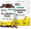 Wild &amp Organic Dandelion Root Capsules - Liver Detox &amp Cleanse Support - 2000 mg of Fresh Dandelion Root Powder per Capsule - 120 Vegan Capsules - 4 Month Supply - No Fillers Non-GMO