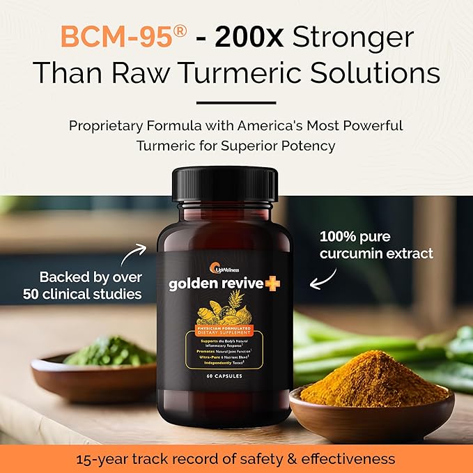 UpWellness Golden Revive + Joint Support Supplement Featuring Turmeric with Black Pepper Quercetin and Magnesium- Turmeric Boswellia Supplement - 6 Active Ingredients - 60 Capsules 5 Pack