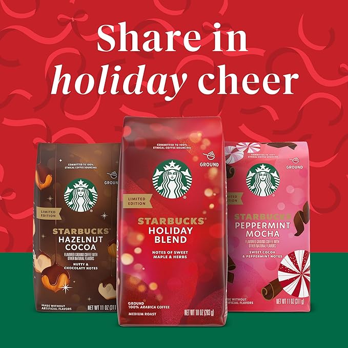 Starbucks Ground Coffee Peppermint Mocha Flavored Coffee 100% Arabica Holiday 1 Bag (17 oz)