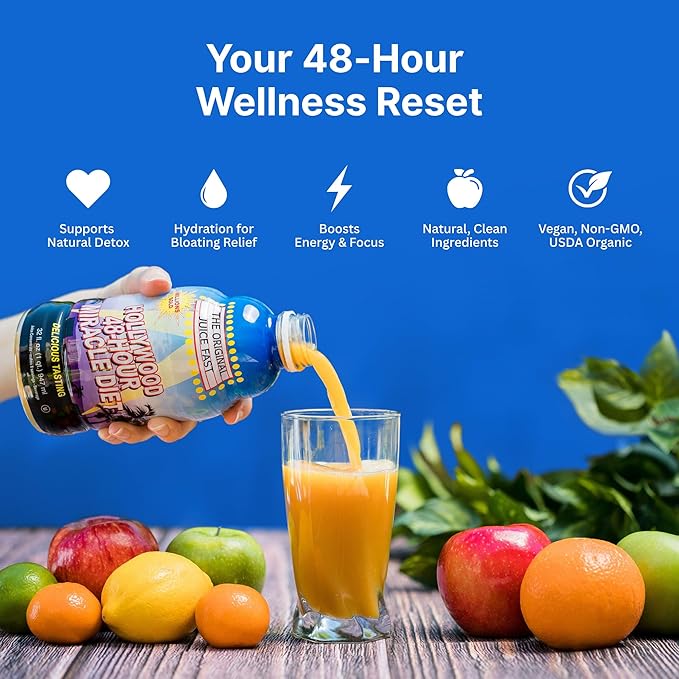 Hollywood diet - 48-Hour Miracle Fruit Juice Cleanse Diet 4-Pack Detox Cleanse for Weight Loss &amp Rejuvenation Food Replacement Fast Acting Diet Delicious &amp Tasty Formula 32 Fl. Oz.