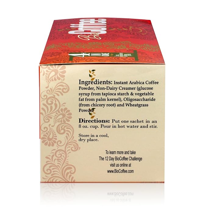 Bio Coffee- First Organic Instant Non-dairy Alkaline Coffee (3 Boxes 48 total sachets)