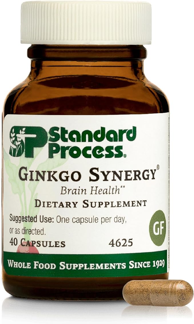 Standard Process Ginkgo Synergy - Brain Health Support Supplement - Supplement with Ginkgo Biloba Extract Organic Buckwheat Powder &amp Gotu Kola to Support Antioxidant Activity - 40 Capsules