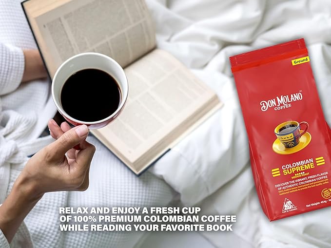 Don Molano Coffee Colombian Supreme Ground Coffee Medium Roast 16oz - Premium Colombian Coffee Halal Certified - Expertly roasted to bring out the perfect blend of acidity and sweetness with notes o