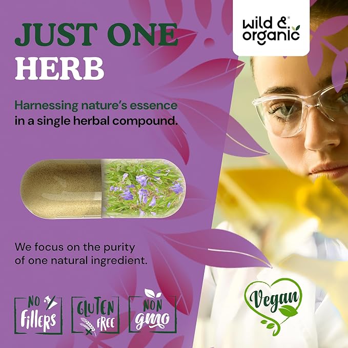 Wild &amp Organic Skullcap Herb Capsules 1200 mg - Calming Skullcap Supplement - 180 Capsules - Scutellaria Lateriflora Leaf Extract - 3-Month Supply - Vegan No Fillers Non-GMO