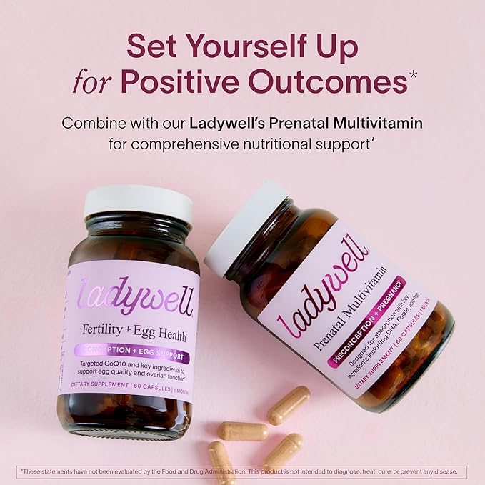 Ladywell Fertility + Egg Health | Fertility Support | Ovarian Health Egg Quality Ovulation &amp Conception Wellness Support | CoQ10 Folate + Key Ingredients | Science-Backed Women’s Supplement 2-