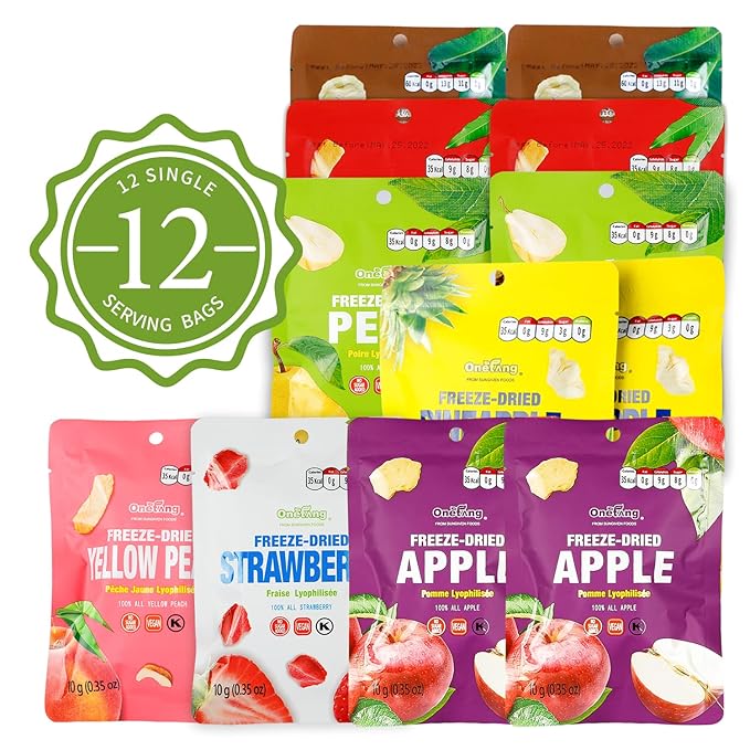 ONETANG Freeze-Dried Mixed Fruit 24 Pack Single-Serve Pack Non GMO Kosher No Add Sugar Gluten free Vegan Holiday Gifts Healthy Snack 0.35 Oz