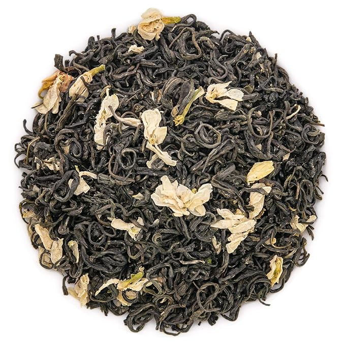 Oriarm Bi Tan Piao Xue Jasmine Green Tea Loose Leaf - Chinese Green Tea Leaves with Jasmine Flowers - Yuqian 3rd Grade - 500g (17.64-ounce) Ziplock Resealable Bag