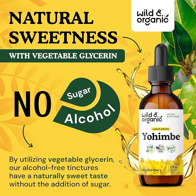 Wild &amp Organic Yohimbe Supplements for Men &amp Women - 5 mg Yohimbine Liquid Extract Drops - Pausinystalia Yohimbe Bark Tincture - Vegan Alcohol-Free - 2 fl oz