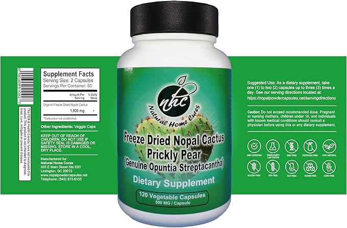 Nopal Cactus Capsules - Freeze Dried Prickly Pear Extract - Fiber Supplement for Metabolic Health Support - Rich in Betalains &amp Nitrates - Non-GMO - 120 Veggie Caps (4 Bottles)