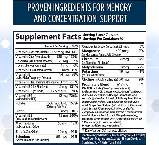 Neuro Plus Brain &amp Focus Formula - Nootropic Brain Booster Supplement Supports Brain Health Mental Clarity &amp Focus - Enhances Concentration &amp Mental Energy – 120 Capsules (1)