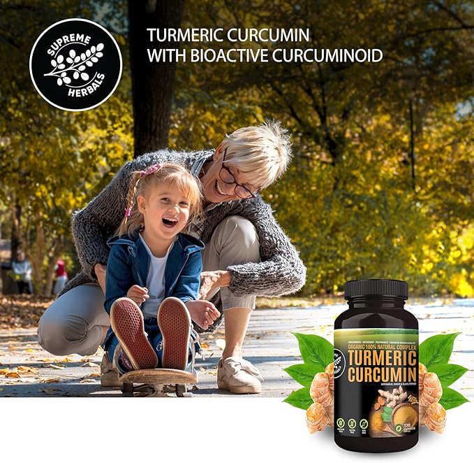 100% Raw and Organic Turmeric Curcumin Capsules. Certified Organic Gluten-Free Non-GMO and Caffeine-Free. Enhanced with Garlic Ginger and Black Pepper 500mg 120 Vegan Capsules