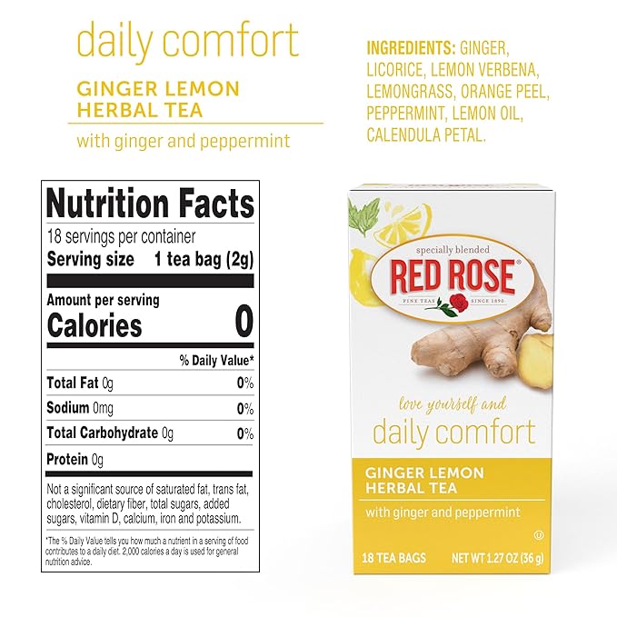 Red Rose Blossoms Ginger Lemon Herbal Tea - 18 Count (Pack of 6)