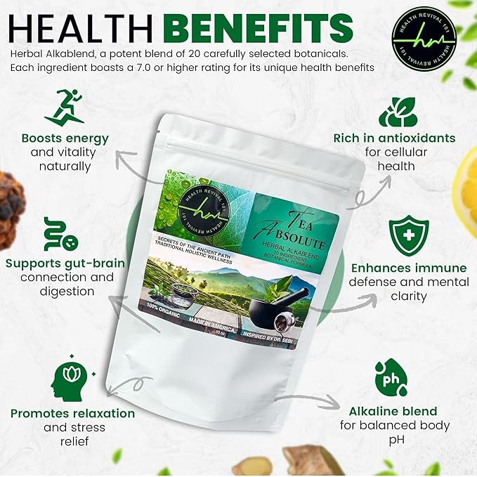 Tea Absolute AlkaBlend – Organic Alkaline Herbal Tea | 20-Herb Loose Leaf Botanical Blend | Caffeine-Free Vegan Non-GMO | Daily Wellness Tea Ritual