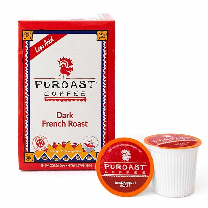 Puroast Low Acid Coffee Pods – House Blend Medium Roast French Roast Dark Roast &amp Lost Art Medium Roast – Single Serve Pods – Keurig Compatible – High Antioxidants – GERD Friendly – 3 Pack 12 Ct